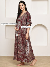 Maroon Paisley Cotton Maternity Kaftan