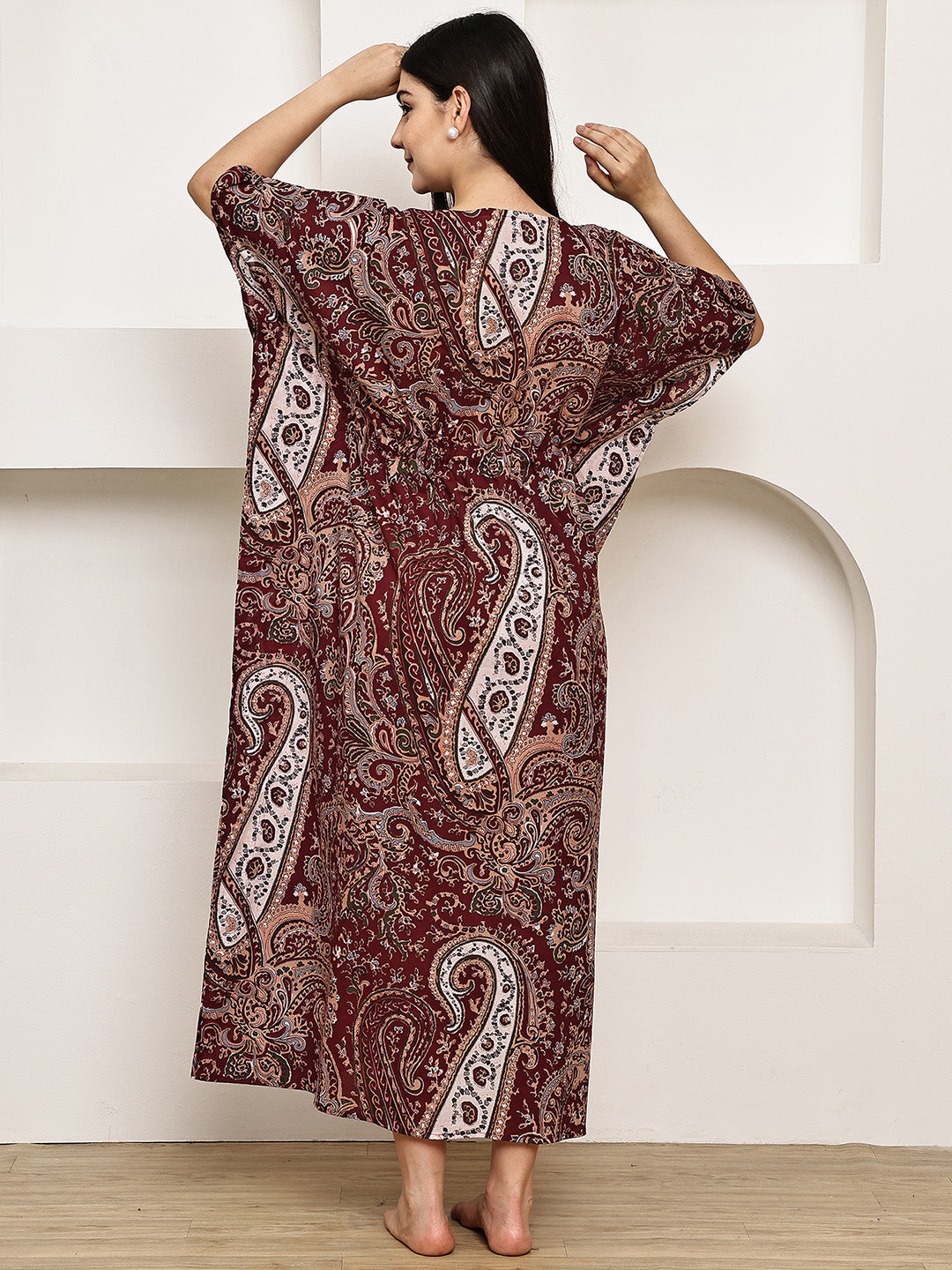 Maroon Paisley Cotton Maternity Kaftan