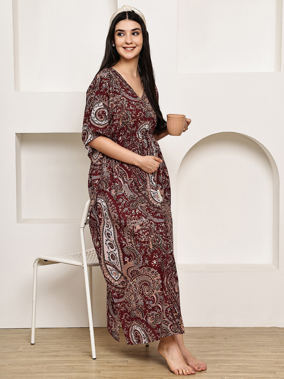 Maroon Paisley Cotton Maternity Kaftan
