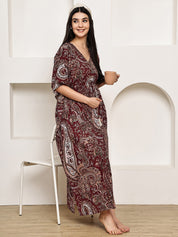Maroon Paisley Cotton Maternity Kaftan