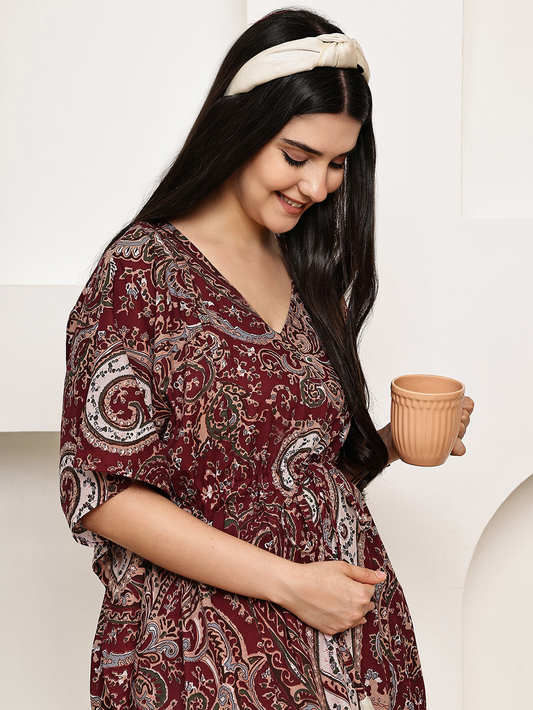 Maroon Paisley Cotton Maternity Kaftan