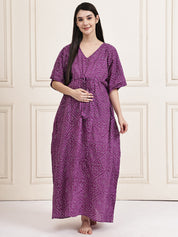 Purple Bandhani Cotton Maternity Kaftan