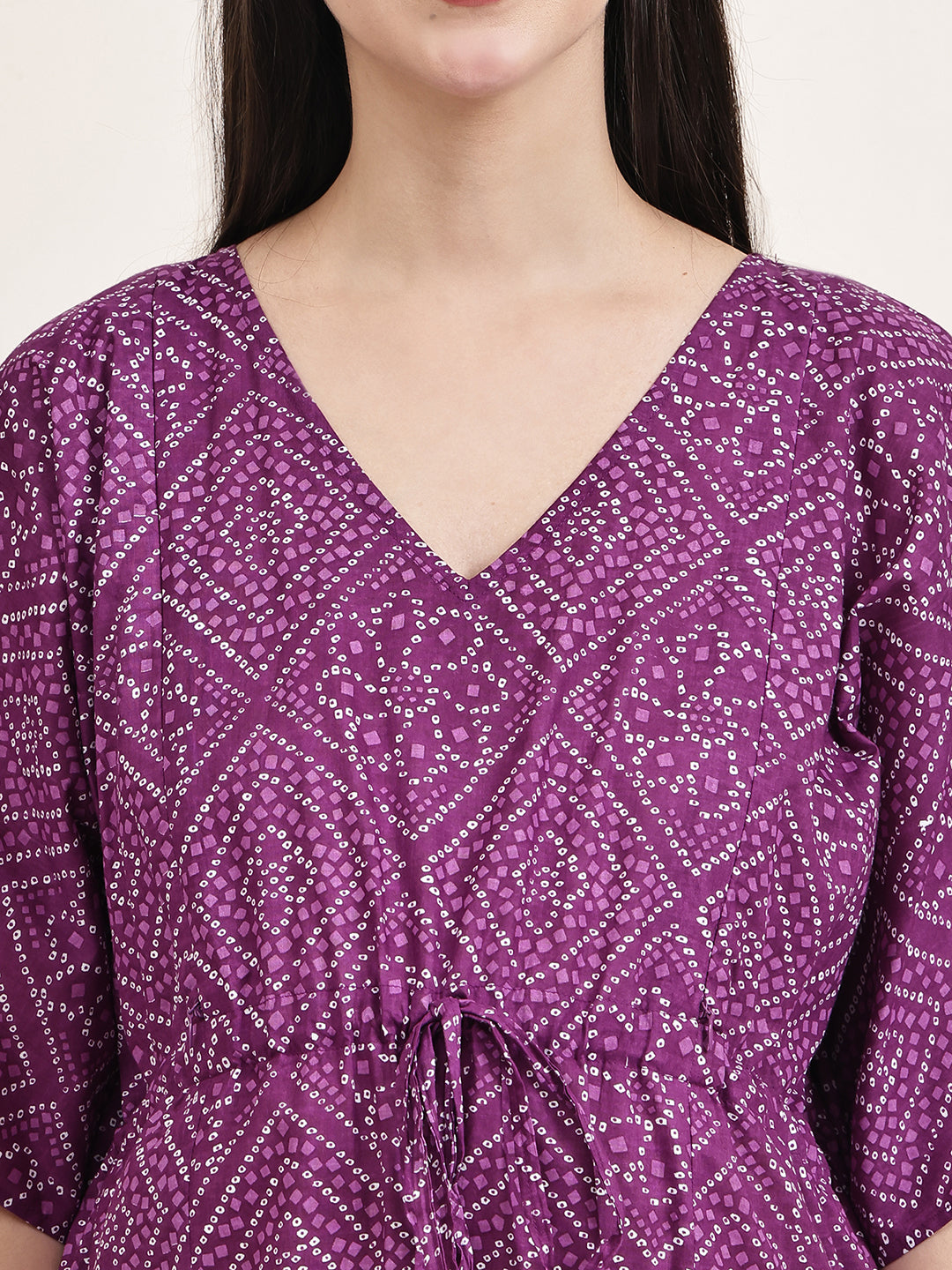 Purple Bandhani Cotton Maternity Kaftan
