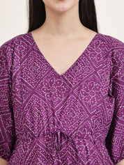 Purple Bandhani Cotton Maternity Kaftan