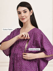 Purple Bandhani Cotton Maternity Kaftan