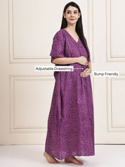 Purple Bandhani Cotton Maternity Kaftan