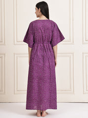 Purple Bandhani Cotton Maternity Kaftan