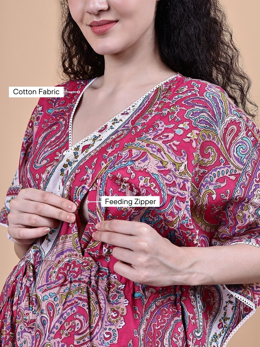 Pink Paisley Cotton Maternity Kaftan
