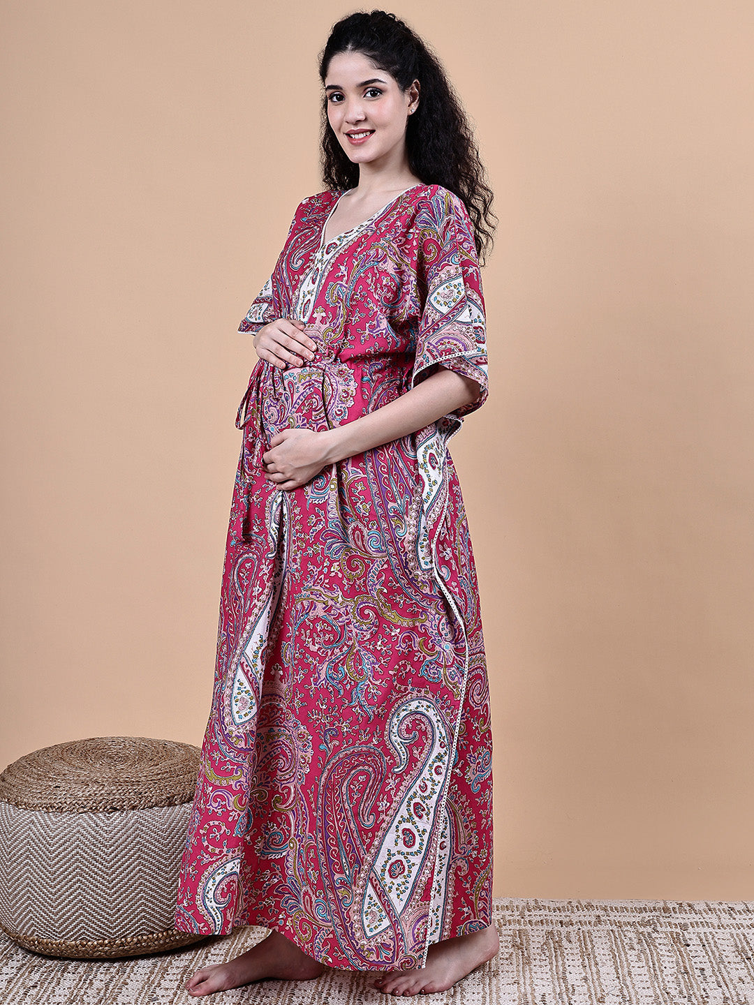 Pink Paisley Cotton Maternity Kaftan