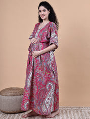 Pink Paisley Cotton Maternity Kaftan