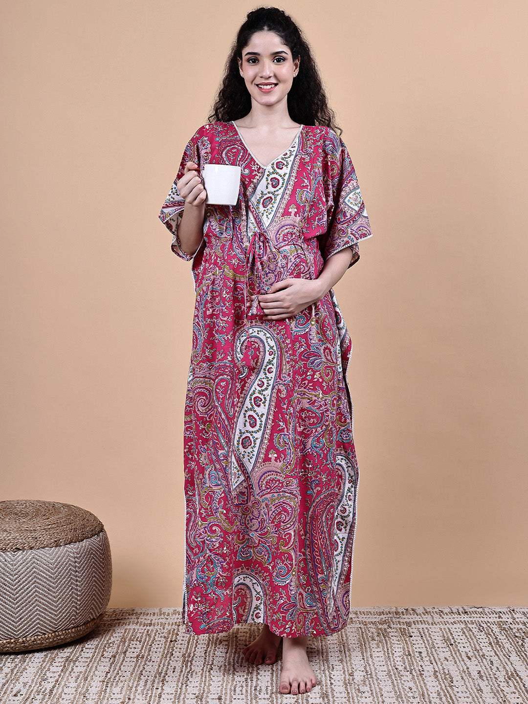 Pink Paisley Cotton Maternity Kaftan