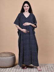 Navy Blue Floral Cotton Maternity Kaftan