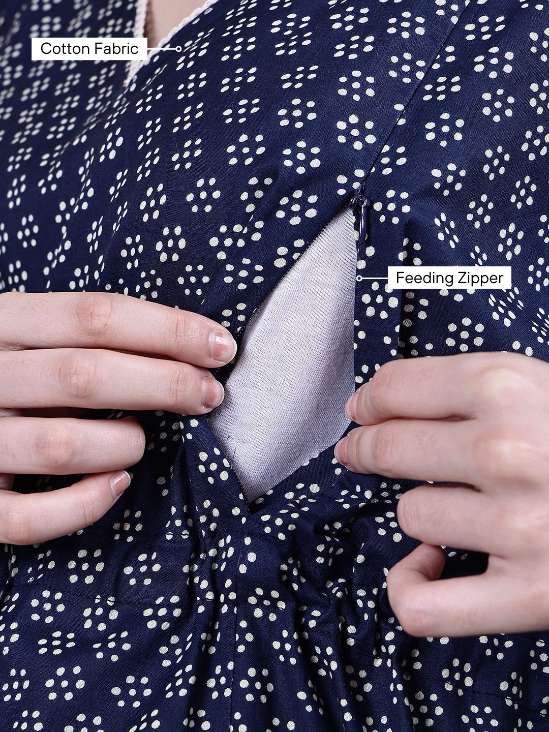 Navy Blue Floral Cotton Maternity Kaftan