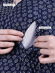 Navy Blue Floral Cotton Maternity Kaftan