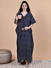 Navy Blue Floral Cotton Maternity Kaftan