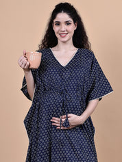 Navy Blue Floral Cotton Maternity Kaftan