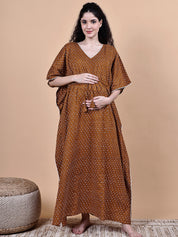 Brown Floral Cotton Maternity Kaftan