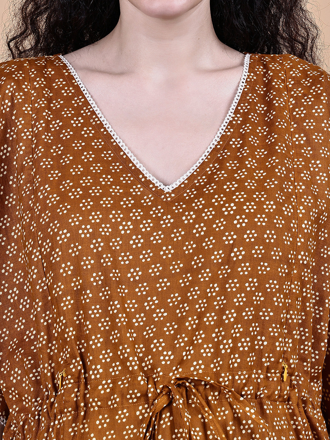 Brown Floral Cotton Maternity Kaftan