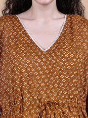 Brown Floral Cotton Maternity Kaftan