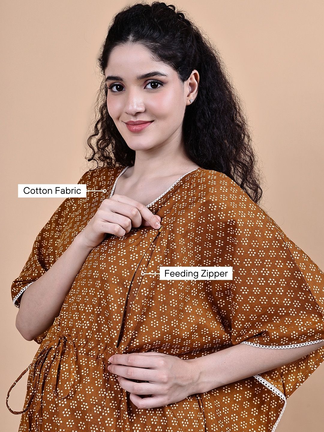 Brown Floral Cotton Maternity Kaftan
