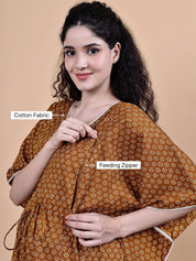 Brown Floral Cotton Maternity Kaftan