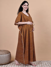 Brown Floral Cotton Maternity Kaftan