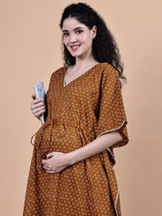 Brown Floral Cotton Maternity Kaftan