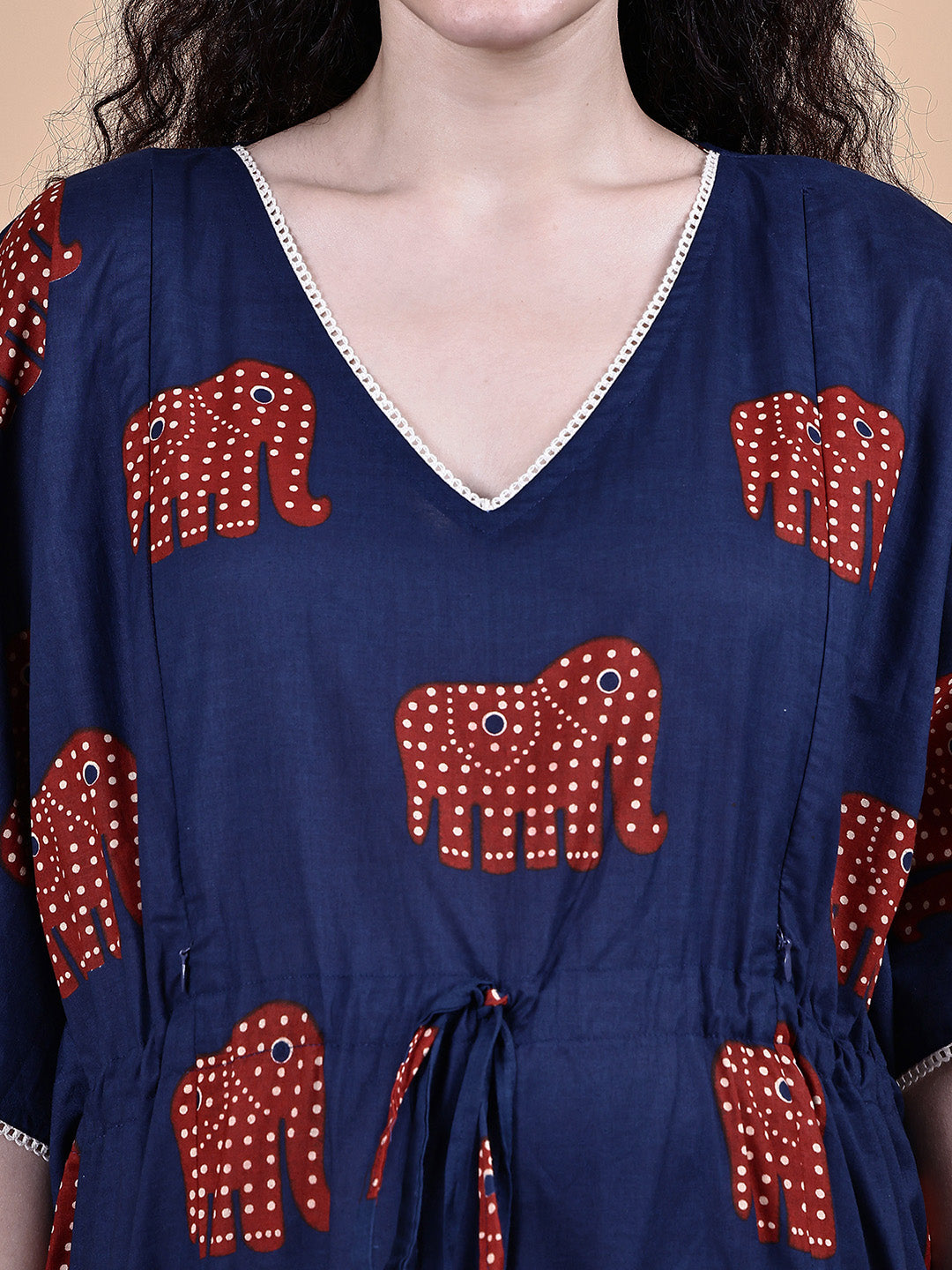 Navy Blue Elephant Cotton Maternity Kaftan