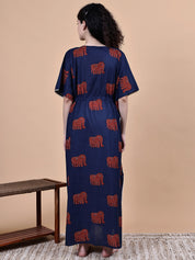 Navy Blue Elephant Cotton Maternity Kaftan