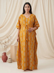 Yellow Floral Cotton Maternity Kaftan