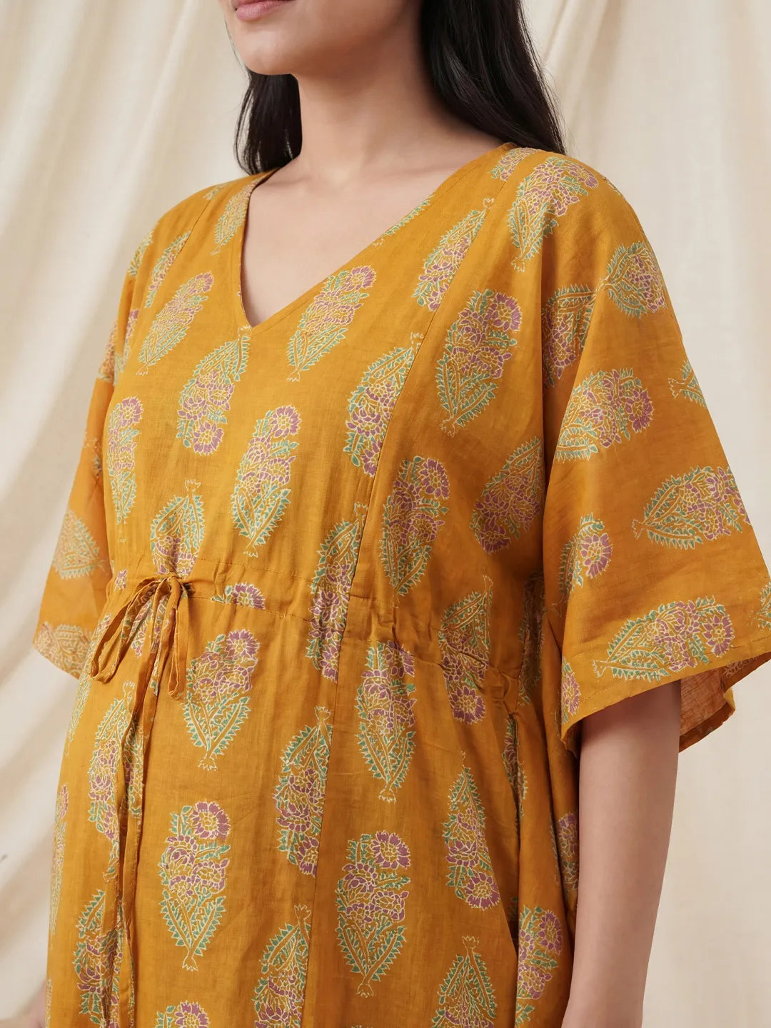 Yellow Floral Cotton Maternity Kaftan