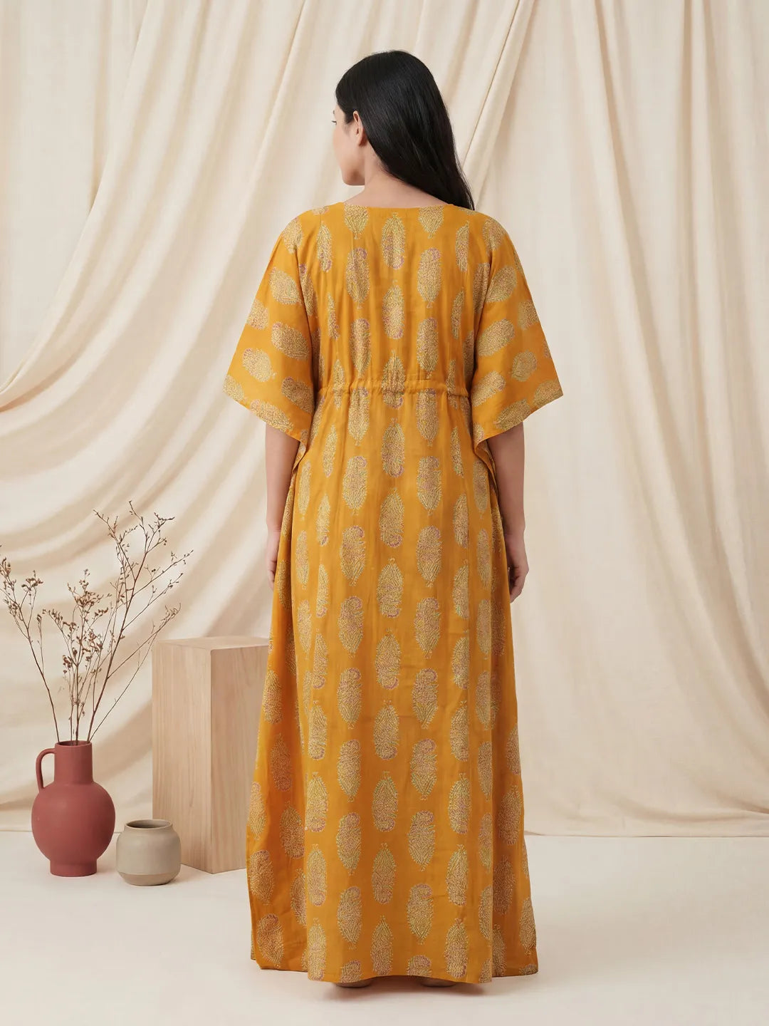 Yellow Floral Cotton Maternity Kaftan