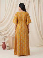 Yellow Floral Cotton Maternity Kaftan