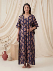 Purple Motif Print Cotton Maternity Kaftan
