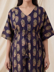 Purple Motif Print Cotton Maternity Kaftan