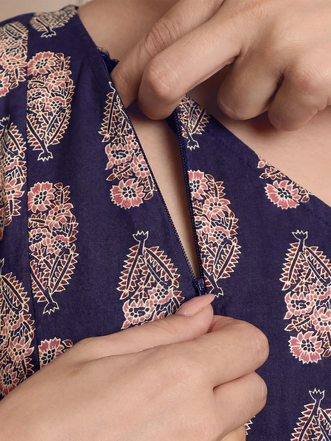 Purple Motif Print Cotton Maternity Kaftan