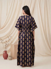 Purple Motif Print Cotton Maternity Kaftan