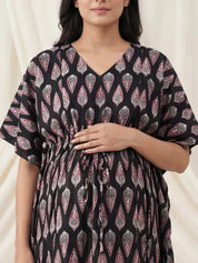 Black Abstract Cotton Maternity Kaftan