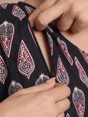 Black Abstract Cotton Maternity Kaftan