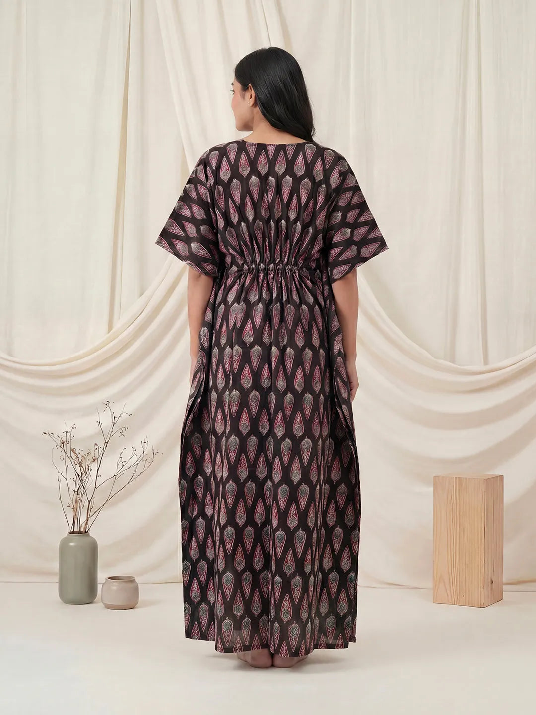 Black Abstract Cotton Maternity Kaftan