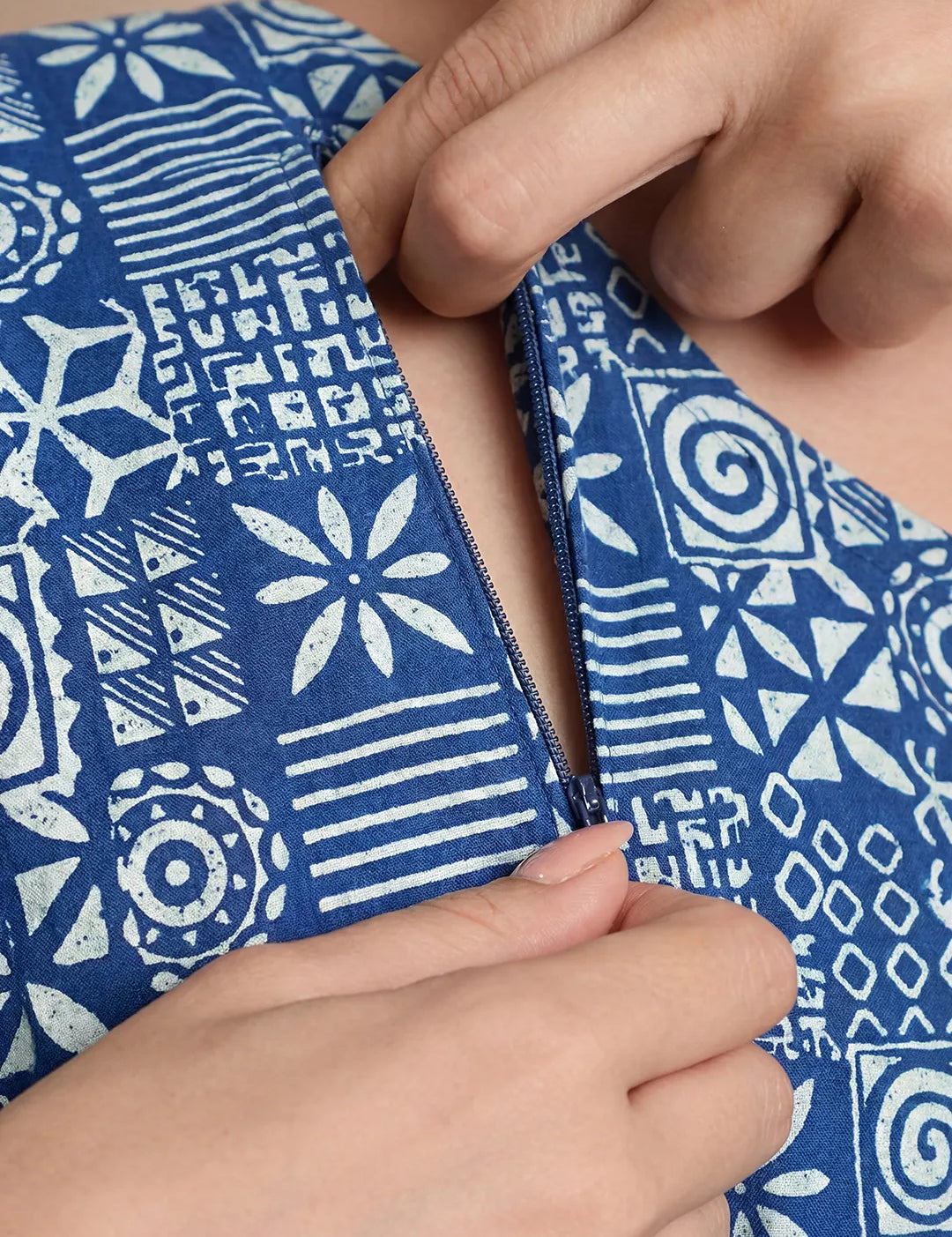 Navy Blue Geometric Cotton Maternity Kaftan