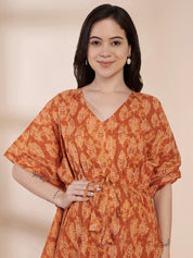 Mustard Floral Cotton Maternity Kaftan