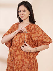 Mustard Floral Cotton Maternity Kaftan