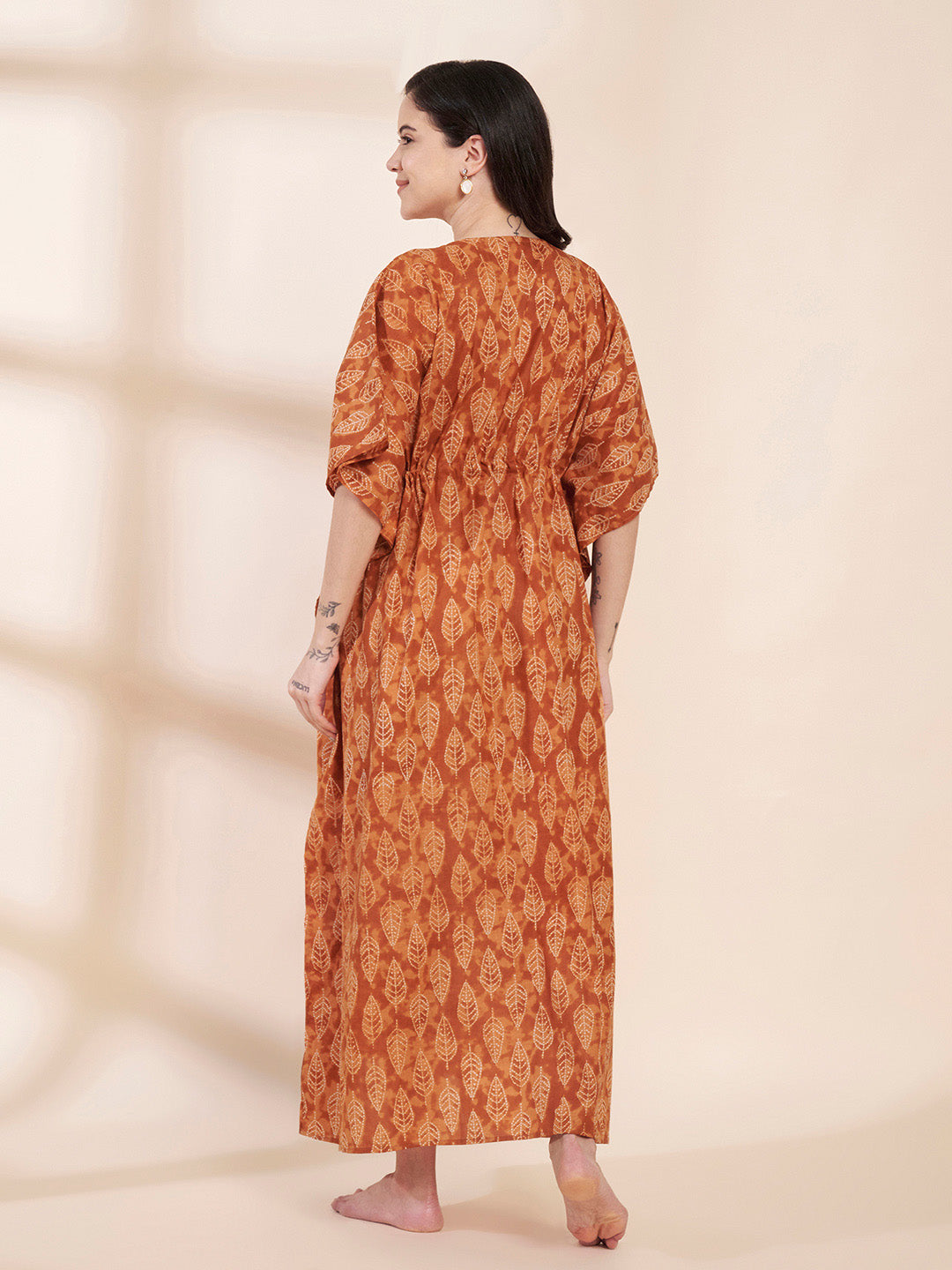 Mustard Floral Cotton Maternity Kaftan