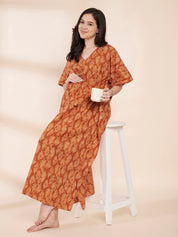 Mustard Floral Cotton Maternity Kaftan
