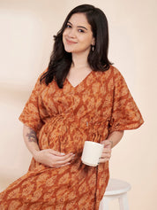 Mustard Floral Cotton Maternity Kaftan