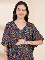 Blue Printed Cotton Maternity Kaftan