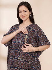 Blue Printed Cotton Maternity Kaftan