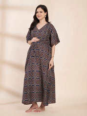 Blue Printed Cotton Maternity Kaftan