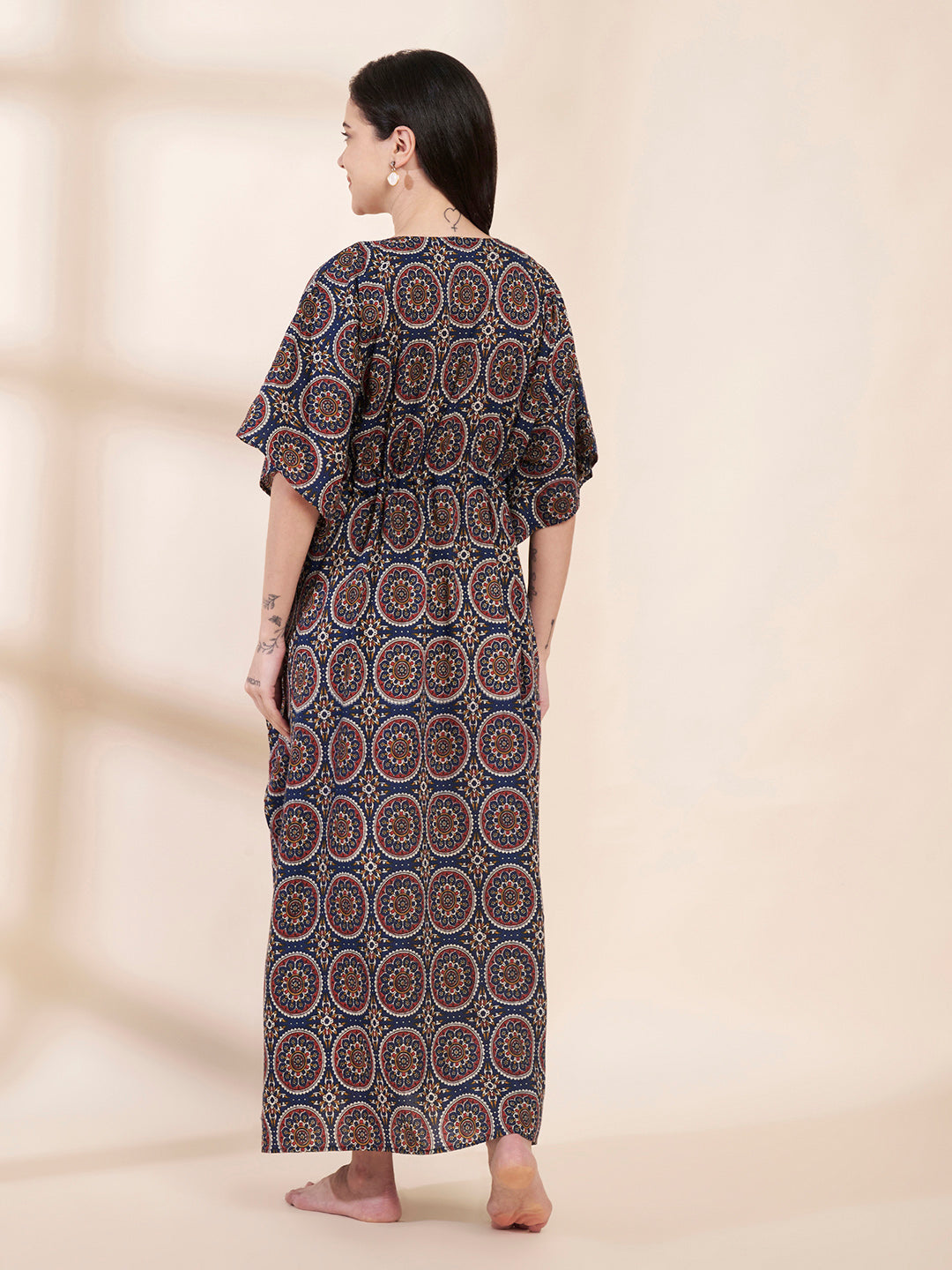 Blue Printed Cotton Maternity Kaftan